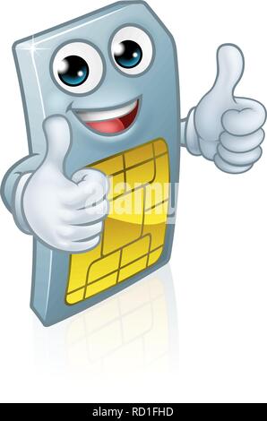 Sim-Karte Handy Daumen nach oben Cartoon Maskottchen Stock Vektor