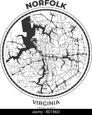 T-Shirt map Abzeichen von Norfolk, Virginia. T-Shirt print Typografie label Abzeichen Emblem. Vector Illustration Stock Vektor