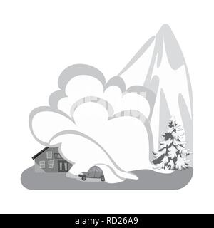 Lawine, Berg, Kälte, Gefahr, Bedrohung, Erdrutsch, Eis, Haus, schnee, winter, Natur, Apokalypse, Einsturz, Umwelt, Wetter, Not, Unglück, Unfall, Katastrophe, Disaster, Set, Vector, Icon, Illustration, isoliert, Sammlung, Design, Element-, Grafik-, Zeichen-, Mono-, Grau-, Vektor, Vektoren, Stock Vektor