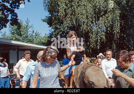 Der ehemalige Bundespräsidenten Walter Scheel und bei einem 206 im Zoo in Berlin, Deutschland 1980. Der ehemalige Bundespräsident Walter Scheel Besuch der Berliner Zoo mit seiner Familie, Deutschland 1980. Stockfoto