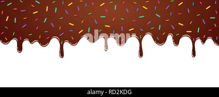 Süße schmelz Schokoladenglasur mit bunten Streuseln auf weißem Hintergrund Vektor-illustration EPS 10. Stock Vektor