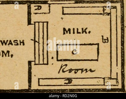 . Der milchmann Handbuch; eine praktische Abhandlung über die Molkerei. Milchviehhaltung. fHE PFLEGE VON MILCH. 245 lipon zur Ruhe, und somit eine thorongh Zirkulation der Luft um und unter den Pfannen zu sichern. Diese Milch ist ein Keller in der Rückseite eines Keller, - die für einen buttern und Waschraum verwendet wird. Es ist völlig unter der Oberfläche auf der Rückseite, den Boden nach unten an der Vorderseite des Kellers. Ein Fenster mit Drahtnetz und auf der Nordseite gibt genügend Belüftung geschützt. Der Boden ist zementiert, die Wände sind aus Stein, lathed und verputzt, und die Decke ist auch lathed und verputzt. Es gibt keine Schwierigkeiten Stockfoto