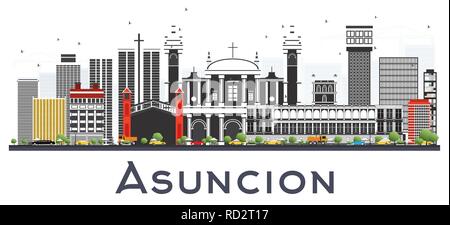 Asuncion Paraguay City Skyline mit Farbe Gebäude isoliert auf Weiss. Vector Illustration. Business Travel und Tourismus Konzept. Stock Vektor