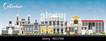 Catania Italien City Skyline mit grauen Gebäuden und blauer Himmel. Vector Illustration. Business Travel und Tourismus Konzept mit historischer Architektur. Stock Vektor
