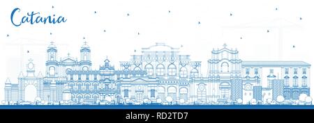 Übersicht Catania Italien Skyline der Stadt mit blauen Gebäude. Vector Illustration. Business Travel und Tourismus Konzept mit historischer Architektur. Stock Vektor