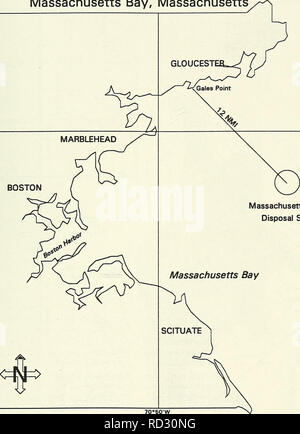 . DAMOS zusammenfassenden Bericht 1985-1990. Bereich Entsorgung Monitoring System (Programm); Baggerung Baggergut; Entsorgung in den Ozean. 95 Massachusetts Bay, Massachusetts. BOSTON Massachusetts Bay Deponie Abbildung 6-51. Lage von MBDS in Bezug auf Stürme, Gloucester, Massachusetts DAMOS zusammenfassenden Bericht, 1985-1990. Bitte beachten Sie, dass diese Bilder sind von der gescannten Seite Bilder, die digital für die Lesbarkeit verbessert haben mögen - Färbung und Aussehen dieser Abbildungen können nicht perfekt dem Original ähneln. extrahiert. Wiley, Mary Baker; in den Vereinigten Staaten. Armee. Korps der Engin Stockfoto