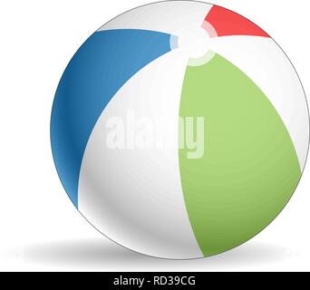 Bunte beach ball. Beach ball - moderne realistische Objekt. Grüne, rote und blaue Kanten der Beach Ball auf weißem Hintergrund. Vektor illustrati Stock Vektor