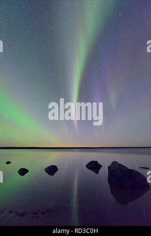 Aurora Borealis (Nordlicht) über Ennadai Lake, Arktis Haven Lodge, Ennadai Lake, Nunavut, Kanada Stockfoto