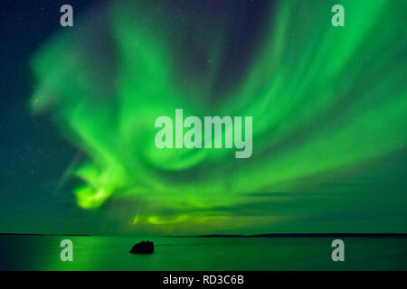 Aurora Borealis (Nordlicht) über Ennadai Lake, Arktis Haven Lodge, Ennadai Lake, Nunavut, Kanada Stockfoto