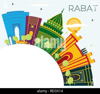 Rabat Marokko Skyline mit Farbe Gebäude, blauer Himmel und Kopieren. Vector Illustration. Stock Vektor