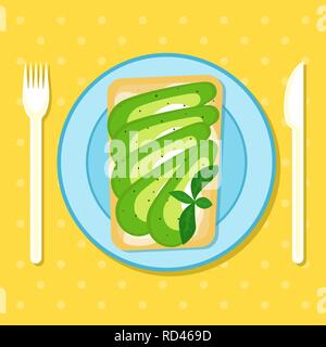 Toast mit Avocado Schichten und Käse verteilen. Flache Vector Illustration. Die Aussicht von oben. Stock Vektor