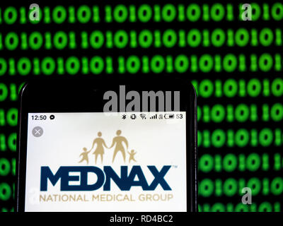 Kiew, Ukraine. 16 Jan, 2019. Mednax Firmenlogo gesehen auf einem Smartphone angezeigt. Quelle: Igor Golovniov/SOPA Images/ZUMA Draht/Alamy leben Nachrichten Stockfoto