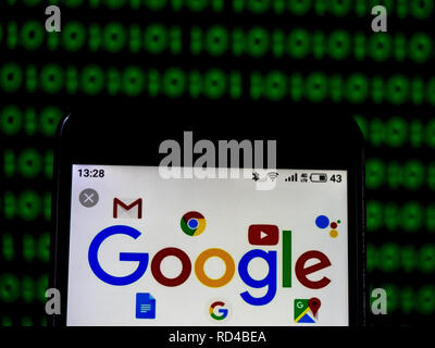 Kiew, Ukraine. 16 Jan, 2019. Google Technologie Firmenlogo gesehen auf einem Smartphone angezeigt. Quelle: Igor Golovniov/SOPA Images/ZUMA Draht/Alamy leben Nachrichten Stockfoto