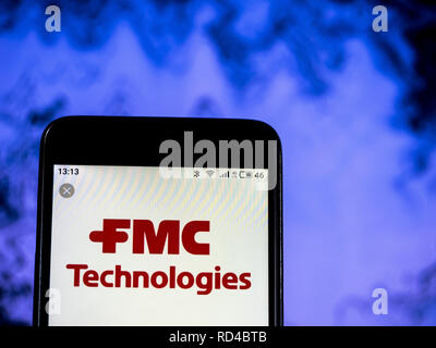 Kiew, Ukraine. 16 Jan, 2019. FMC Corporation chemische Herstellung Firmenlogo gesehen auf einem Smartphone angezeigt. Quelle: Igor Golovniov/SOPA Images/ZUMA Draht/Alamy leben Nachrichten Stockfoto