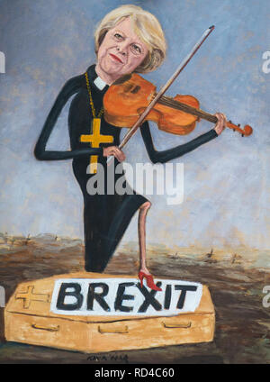 London, Großbritannien. 16. Januar, 2019. Politische Satire Künstler Kaya Mar Artwork von Premierminister Theresa May Violine zu spielen, mit einem Fuß auf einem Sarg mit dem Titel Brexit - BREXIT Szenen in Westminster Parlament und Umgebung, London, England am 16. Januar 2019. Foto von Andy Rowland. Credit: Andrew Rowland/Alamy leben Nachrichten Stockfoto