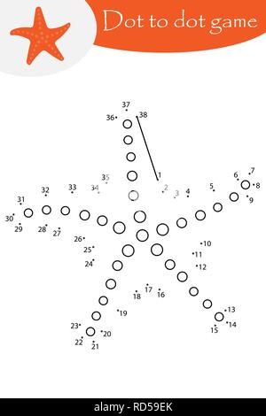 Im Comic-stil Seesterne, Dot Dot Game, Färbung, Bildung Spiel zahlen für die Entwicklung der Kinder, Kinder im Vorschulalter Aktivität, bedruckbar Stock Vektor