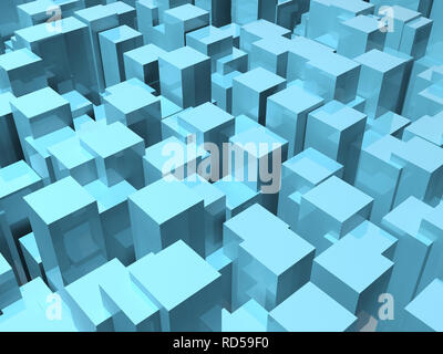 Abstrakte cg Hintergrund mit zufälligen Extrudierte glänzenden blauen Boxen. 3D-Darstellung Stockfoto