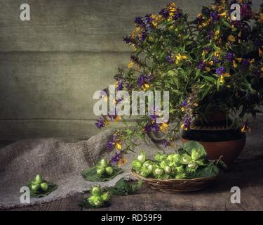 Stillleben mit Blumenstrauß von Wildblumen Stockfoto