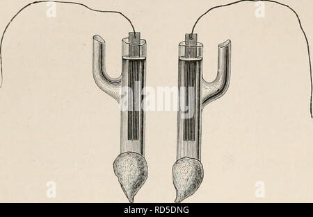 . Elektrobiologie, die Lehre von den elektrischen Vorgängen im Organismus in moderner Grundlage dargestellt. Elektrophysiologie. Lange Zeit Krieg sterben Ableitimg der Ströme von den tierischen Organen eine unvollkommene, weil polarizierbare. Mann tauchte Platinelektroden in konzentrierte Cl Na-Lösung und brachte zwischen Sterben gefunden worden, der besagte, und Cl Na-Lösung indifferente Flüssigkeiten, wie Eiereiweiß, welche Sterben gefunden worden, der besagte, daß nicht angriffen. Sterben Ungleich-Artigkeit und Polarizierbarkeit derselben stellten aber der Unter-suchung viele Neu entgegen, da schwache Ströme durch Polarisierung der Platinplatte Stockfoto