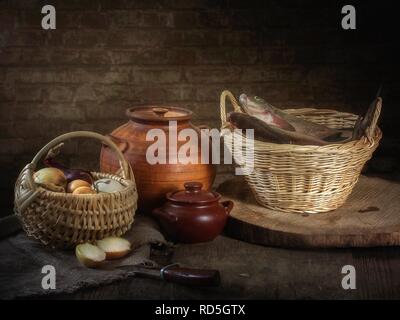 Stillleben mit Fisch Stockfoto