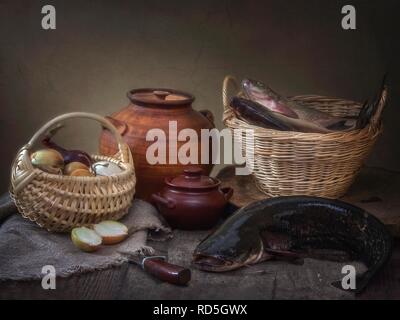 Stillleben mit Fisch Stockfoto