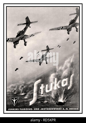 STUKA JU-87 Vintage WW2 Propaganda Poster für NS-Jagdbomber die Junkers Ju-87 TUKAS' Dive-Bomber durch "Junkers Flugzeug und Motorund Enwerke AG Dessau "Deutschland Hersteller Werbe Poster Stockfoto