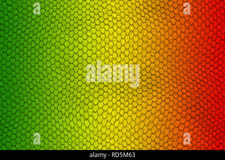 Grün, gelb und rot gefärbte winkte Schlangenhaut Muster Stockfoto