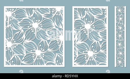 Set Vorlage für Laserschneiden und Plotter. Blumen, Blätter für die Dekoration. Vector Illustration. Sticker Set Orchidee. Plotter und Siebdruck. Seri Stock Vektor