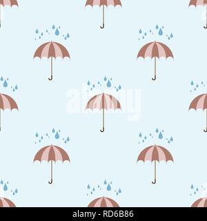 Regenschirm nahtlose Muster. Regentropfen Muster. Regnerische wetter Hintergrund. Vector Illustration. Stock Vektor