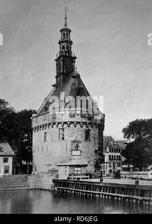 Frühe Autotype Hoofdtoren Hauptturm, in Hoorn, Nord-Holland, Niederlande, historisches Foto, 1884 Stockfoto