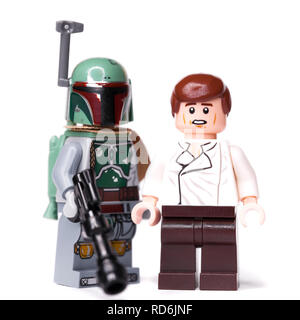Russisch, Samara, 16. Januar 2019. Konstruktor Lego Star Wars. Boba Fett Bounty Hunter und Han Solo Stockfoto