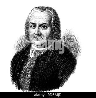 Mode im Mittelalter: Perücke, um 1750, historische Abbildung Stockfoto