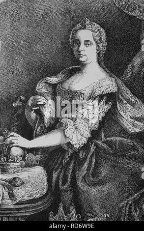 Maria Theresa von Österreich, 1717-1780, souveränen von Österreich und Königin von Ungarn und Böhmen, Holzschnitt aus dem Jahr 1880 Stockfoto