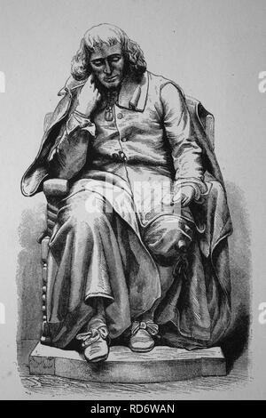 Baruch de Spinoza 1632-1677, niederländischer Philosoph, Statue in den Haag, Holzschnitt aus dem Jahr 1880 Stockfoto