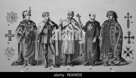 Geistliche Ritter, Bestellungen von Mönchen: Stephen's Bestellen, Teutonic Knights, Templer, Ritter von St. John Stockfoto