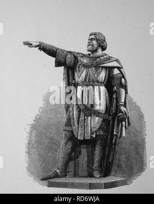 Jacob van Artevelde, 1290-1345, flämische Patriot, Statue in Gent, Belgien, Holzschnitt aus dem Jahr 1880 Stockfoto