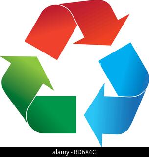 Mehrfarbig Rot, Grün und Blau recycling logo Symbol vektor Illustration, auf weißem Hintergrund Stock Vektor