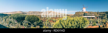 Panorama Ansicht der populären Touristen Ort Jardin de Cactus (Kakteen Garten) in Guatiza, Lanzarote, Kanarische Inseln, Las Palmas, Spanien Stockfoto