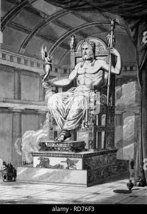 Die Statue des Zeus von Phidias zu Olympia, 456 v. Chr., eines der sieben Weltwunder der Antike Stockfoto