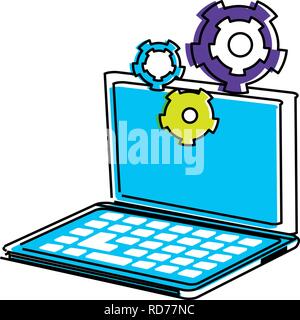 Laptop mit Zahnrädern Vector Illustration Design Stock Vektor