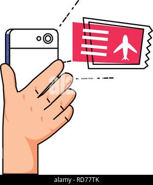Hand mit Smartphone kaufen Tickets Flug Vector Illustration Design Stock Vektor
