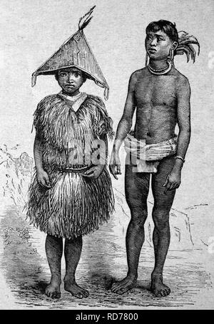 Ureinwohner der Inseln Pagi, ostindischen Archipel, historische Abbildung, ca. 1886 Stockfoto