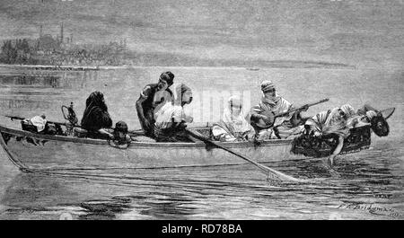 Auf den Wellen der Bosporus, Türkei, historische Darstellung, ca. 1886 Stockfoto