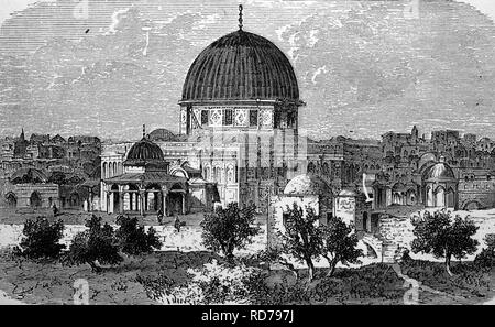 Kuppel des Rock, Jerusalem, Israel, historischen Holzschnitt, 1870 Stockfoto