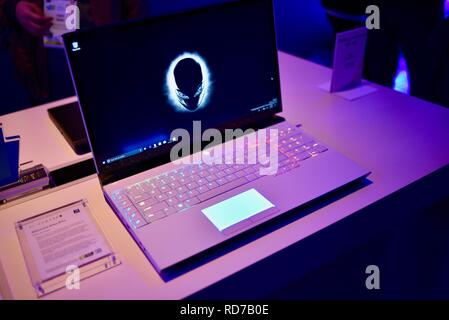 "Die Erfahrung von Dell'Industrie und Pressekonferenz für Dell und Alienware Area 51m auf der CES, Consumer Electronics Show, Las Vegas, NV, USA Stockfoto