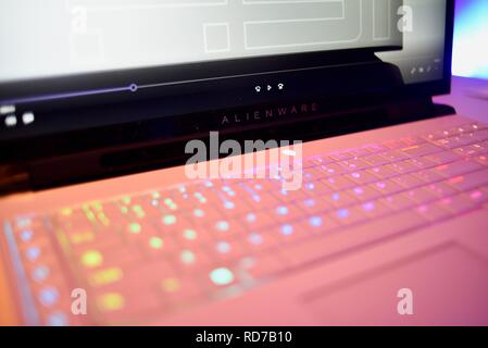 "Die Erfahrung von Dell'Industrie und Pressekonferenz für Dell und Alienware Area 51m auf der CES, Consumer Electronics Show, Las Vegas, NV, USA Stockfoto