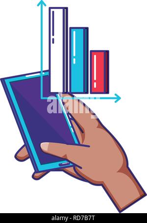 Hand mit mit Statistiken bars Vector Illustration design Smartphone Stock Vektor