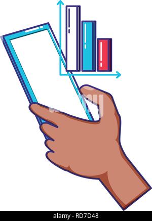 Hand mit mit Statistiken bars Vector Illustration design Smartphone Stock Vektor