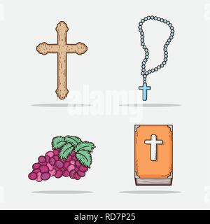 Ein Kreuz mit Rosenkranz und bibble mit Trauben Stock Vektor