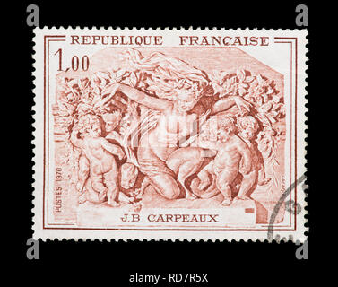 Briefmarke aus Frankreich mit der Darstellung der Jean Baptiste Carpeaux Skulptur "Der Triumph der Flora' Stockfoto